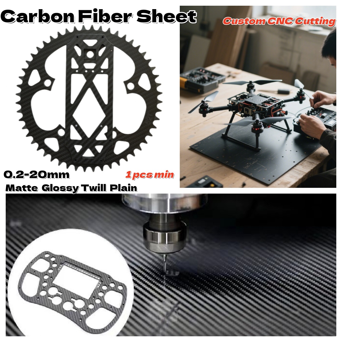 Drone Rc Board - Aangepaste koolstofvezelplaat snijden van koolstofplaat CNC-bewerkingspaneel